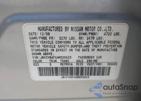 2010 Infiniti G37 Journey from USA, damaged, VIN JN1CV6AP4AM200423